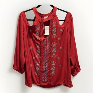 Taylor & Sage Boho Western Peekaboo Shoulder Long Sleeve‎ Rayon Shirt NWT Size L